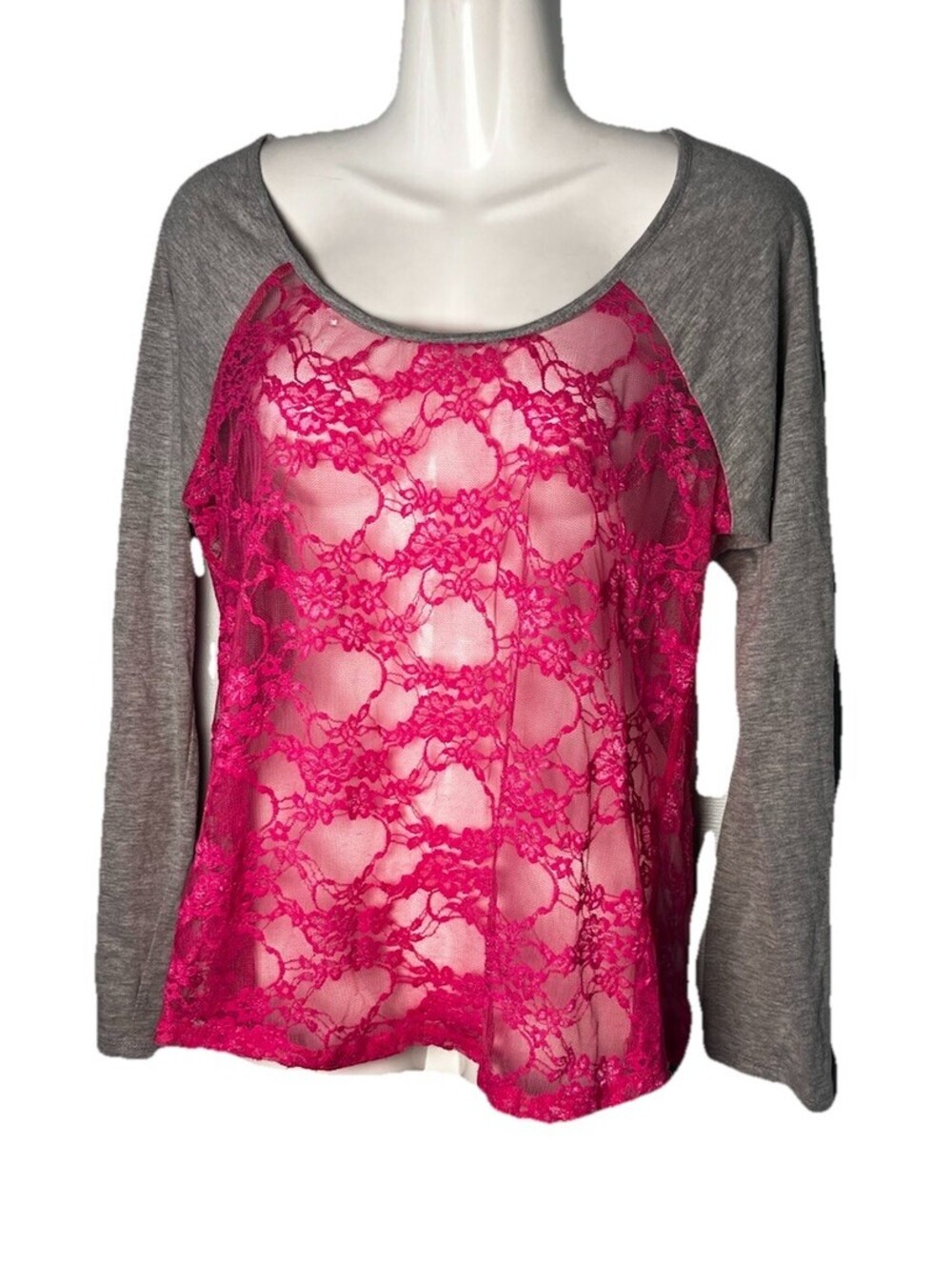 Speechless 80s 90s Y2K Lace Henley Pink/gray Vintages Top XL